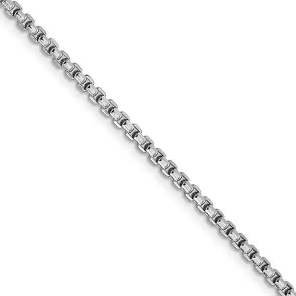 2.4mm 14k White Gold Hollow Round Box Chain Necklace 20 Inch